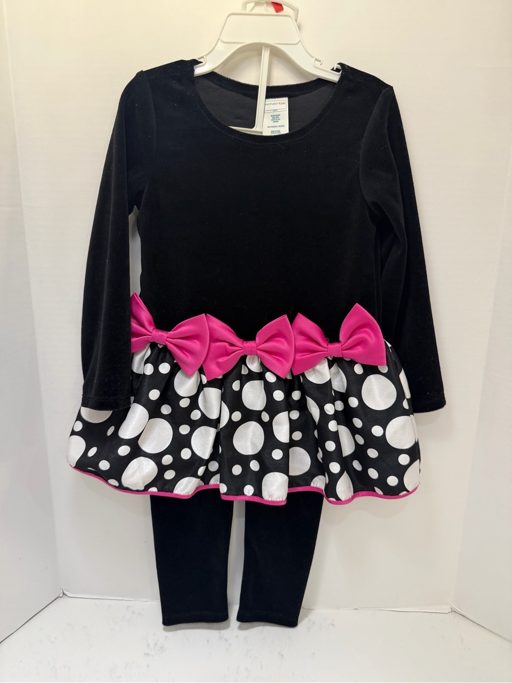 Wonderkids Black, White & Hot Pink Polka Dot Tunic Set